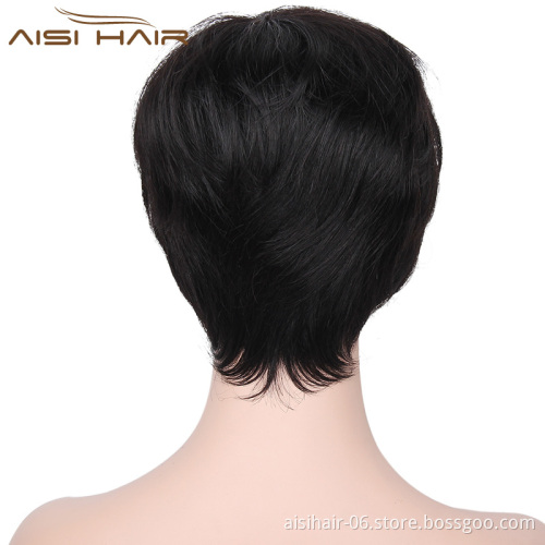 Aisi Hair Brazilian Human Hair Wigs For Black Women  Short Straight Black Human Hair Wigs With Bangs